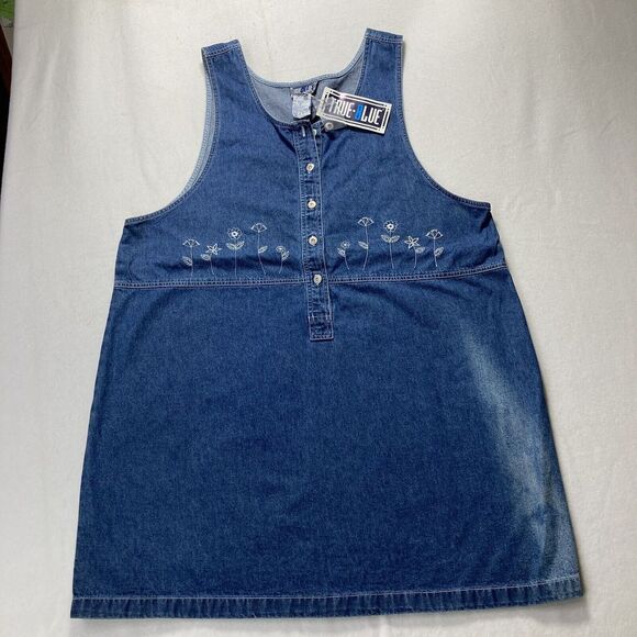 True‎ Blue 18-20 Womens 1X Denim Jumper Dress Sleeveless Embroidered READ - Picture 16 of 16
